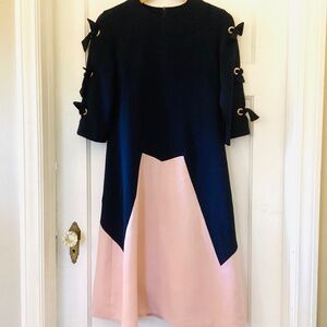 iPosh Women’s Dress Navy Pink Stretch Bows Sleeves Round Neck Classic A Line J20